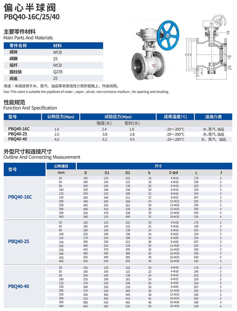 远大阀门PBQ340H-16/25/40C铸钢涡轮法兰侧装偏心半球阀DN50-400
