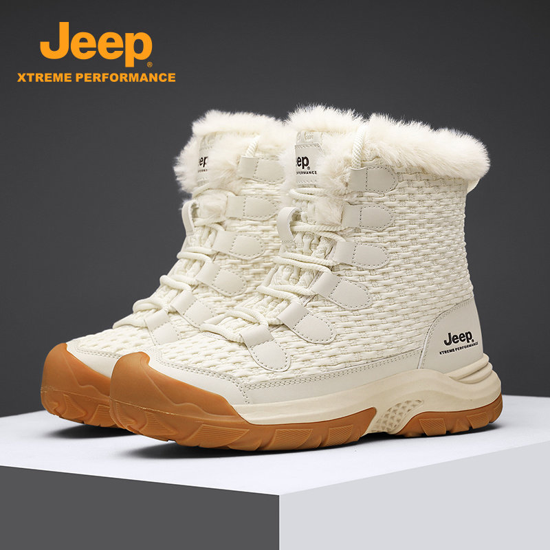 JEEP吉普雪地靴男冬季加绒加厚保暖高帮棉鞋防滑抗寒皮毛一体靴子