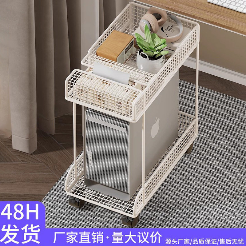 主机托架桌下台式电脑主机箱底座置物架带轮可移动双层铁艺放置架图片