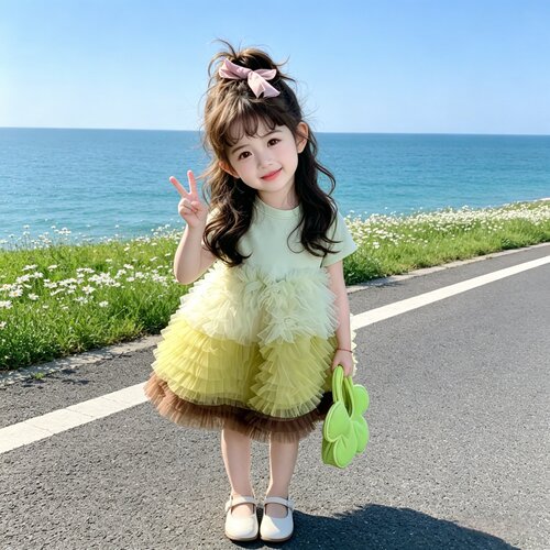 女童连衣裙公主风渐变网纱蛋糕裙