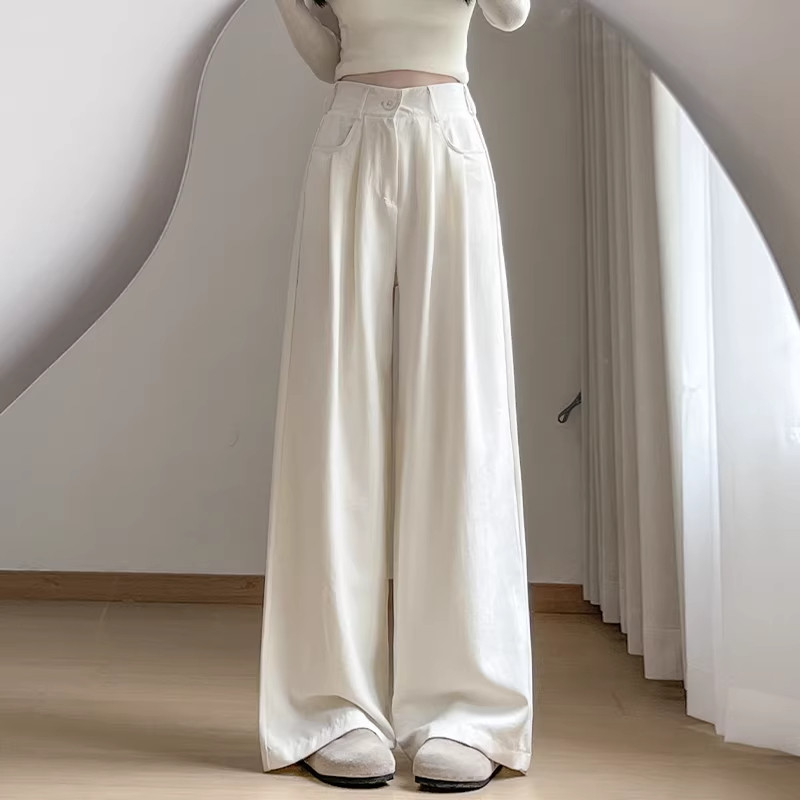 白色山本裤女款夏季薄款2026新款高腰垂感宽松显瘦休闲西装阔腿裤
