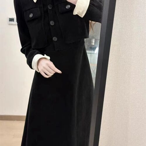 春秋冬新款大码微胖妹妹法式长袖连衣裙女高级感收腰显瘦西装裙子