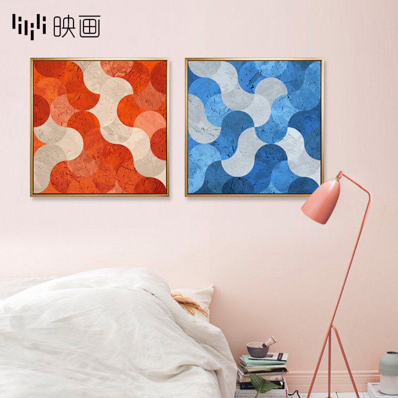 沙发后面的挂画餐厅装饰画正方形油画装饰北欧卧室抽象创意艺术画
