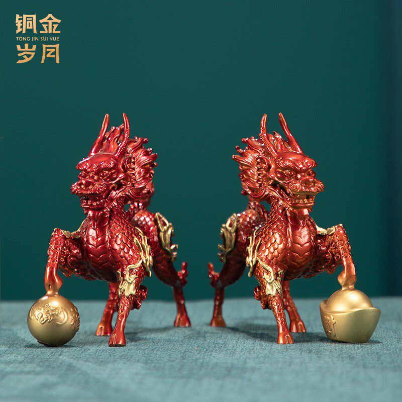 《富贵麒麟》铜金岁月黄铜麒麟摆件新中式工艺品铜器家居客厅装饰