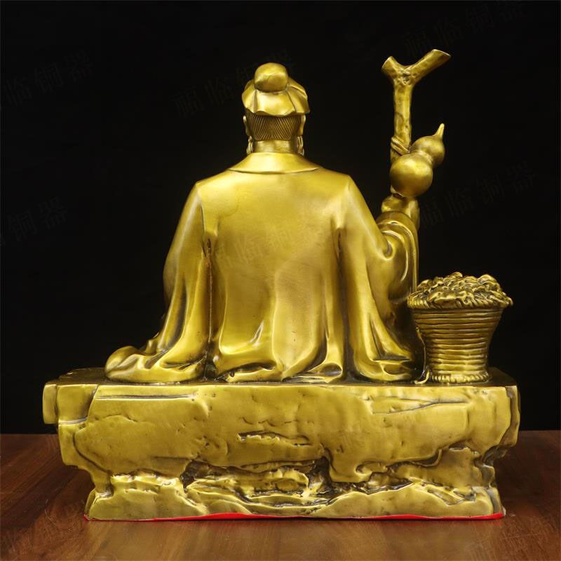 纯黄铜药王孙思邈铜像摆件五大名医托葫芦灵芝仙草孙思邈药王菩萨
