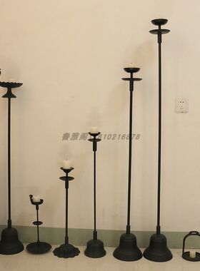 复古侘寂风烛台落地灯座禅意民宿老式铸铁蜡烛台架中古铁艺摆件