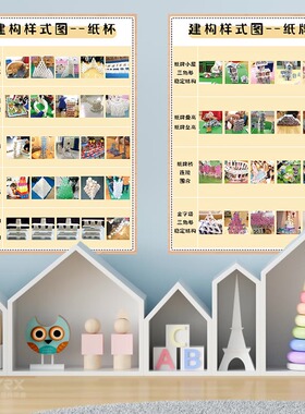 幼儿园积木建构区环创主题墙面装饰搭建技巧纸牌纸杯搭城堡墙贴画
