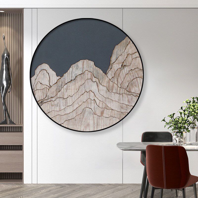 玄关新中式装饰画客厅沙发背景圆形壁画墨绿色茶室书房挂画定 制