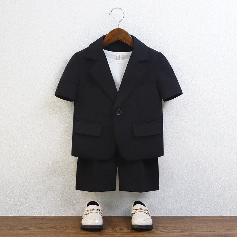 童装男童礼服儿童生日短袖西装走秀演出夏季套装男孩宝宝花童婚礼