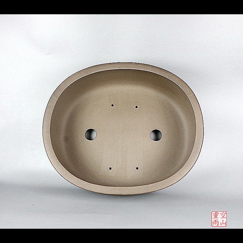 外销精品 宜兴紫砂盆景花盆 全手工仿古云足高椭圆乌泥44公分黑松