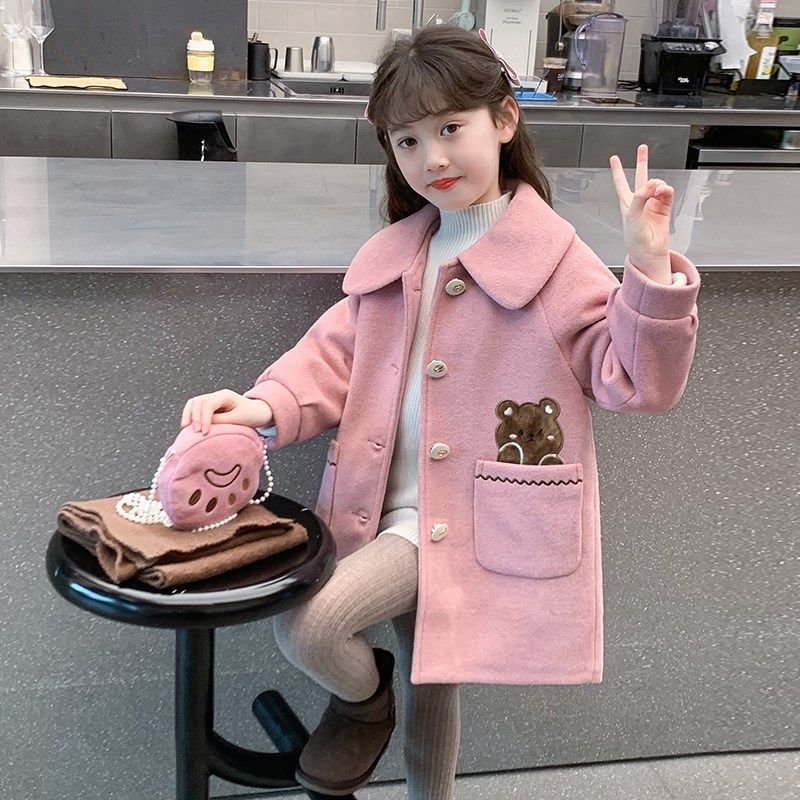 女童呢子外套2024新款儿童中长款加厚毛呢大衣冬装女孩呢子风衣