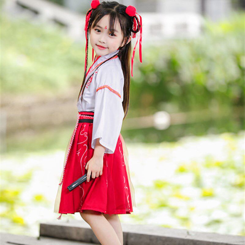 寄明月红昭愿COS演出服女中国风短裙儿童古装连衣裙SING女团汉服
