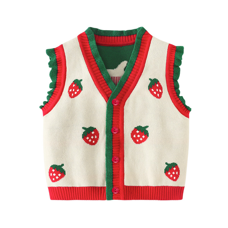 女童针织开衫马甲婴儿宝宝春秋装儿童秋冬毛衣外套小背心外穿马夹