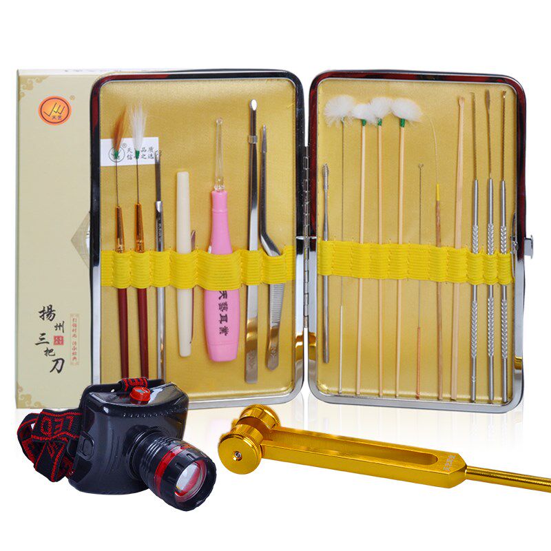 天艺采耳工具套装儿童发光掏耳朵专业挖耳勺鹅毛棒头灯18件套