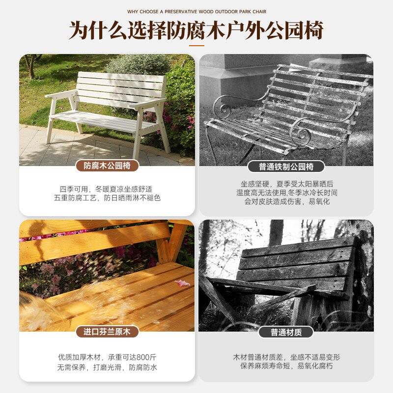 庭院花园座椅防腐木椅子露天实木长条凳子户外公园椅双人长椅靠背