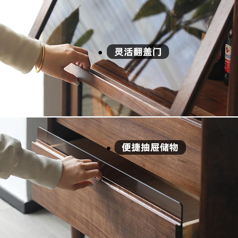 北欧餐边柜客厅黑胡桃实木电视边柜沙发立柜收纳柜厨房置物柜碗柜