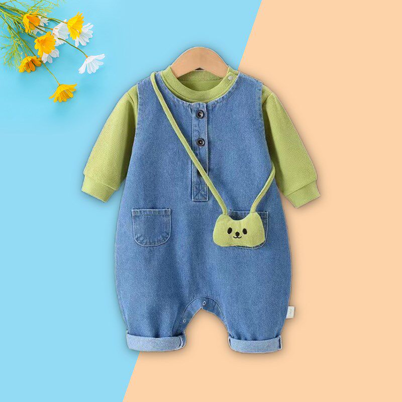 春秋婴儿连身长裤子长袖卫衣背带裤套装宽肩牛仔连体裤男女宝宝
