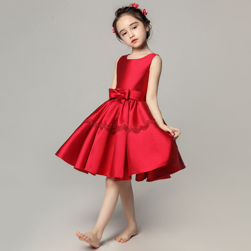 儿童晚礼服公主裙蓬蓬女童走秀模特婚纱花童钢琴演出服表演红色冬