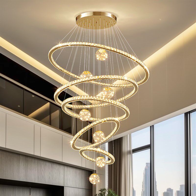后现代别墅挑空客厅吊灯复式楼中空大吊灯loft公寓轻奢水晶灯具