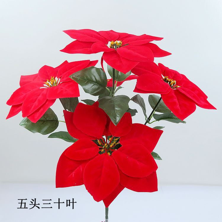 彷真一品红花艺盆栽彷真干花套装饰假花绢花客厅餐桌摆设摆放花卉图片