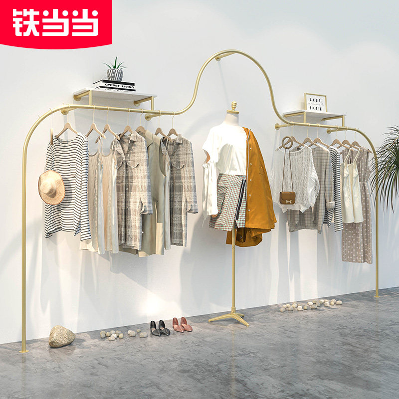 服装店架子上墙壁挂式衣架金色货架展示架女装陈列专用衣服挂衣架