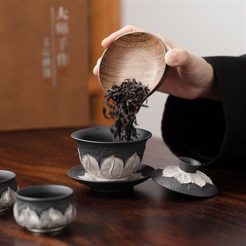 鎏银紫砂茶具套装家用复古泡茶壶送朋友老师领导开业乔迁新婚礼物