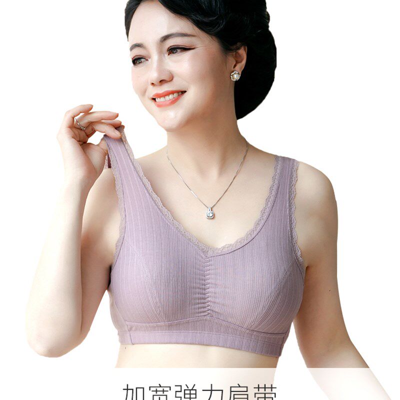 夏季妈妈薄款冰丝无痕内衣女士中老年妇女背心式大码无扣套头胸罩