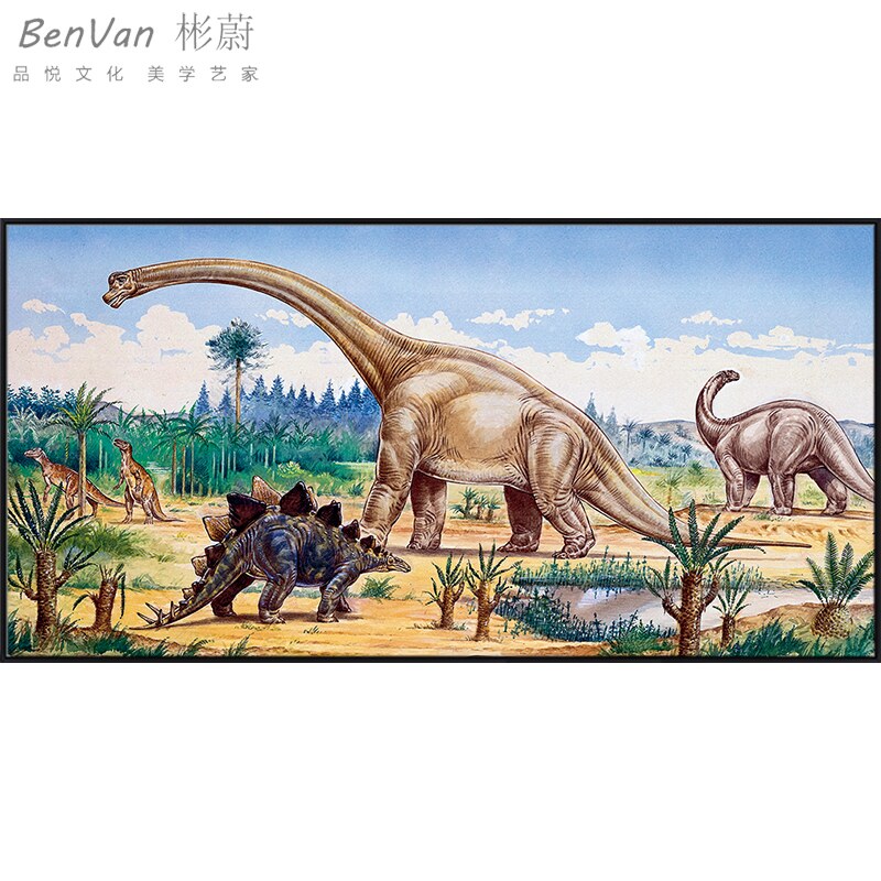 房间恐龙儿童房卧室侏罗纪装饰画挂画卡通男孩床头公园壁画定做