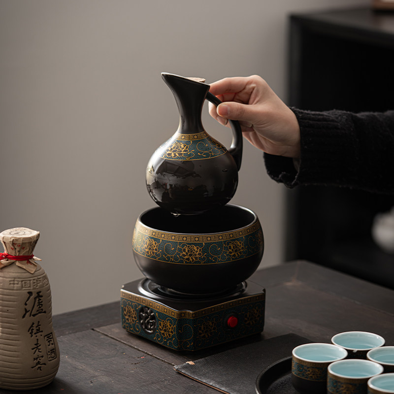 古韵陶瓷温酒器烫酒壶白酒黄酒清酒电加热家用老式热酒器酒具组套