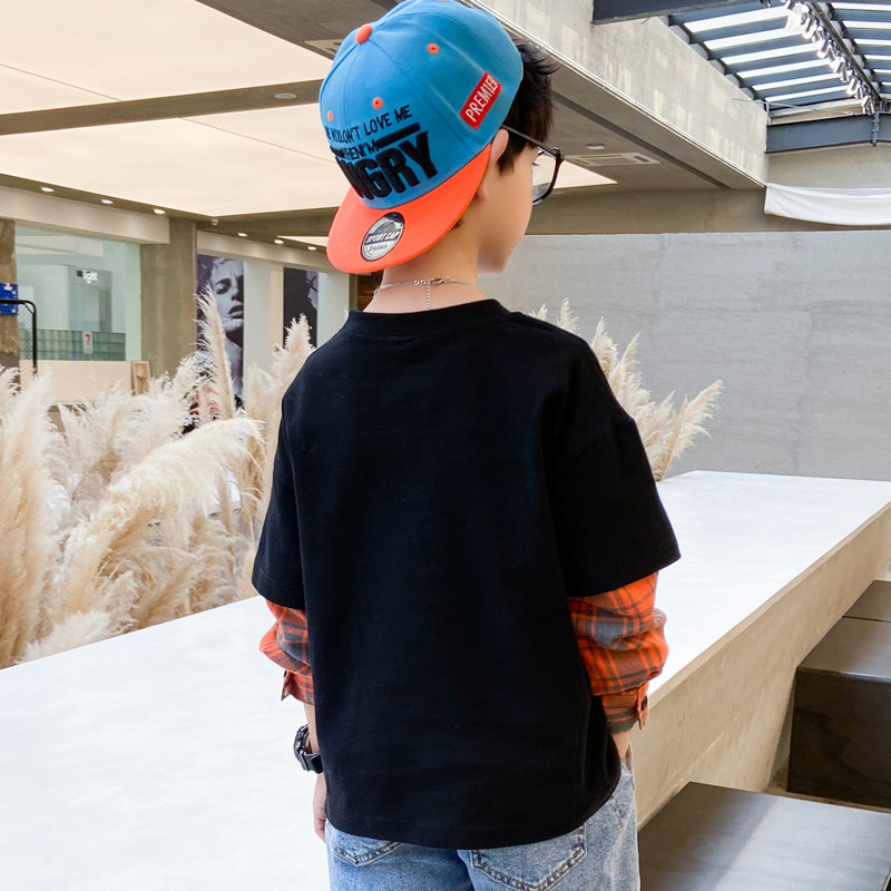 男童假两件长袖T恤2021新款卫衣春秋装洋气中大童薄款上衣儿童装