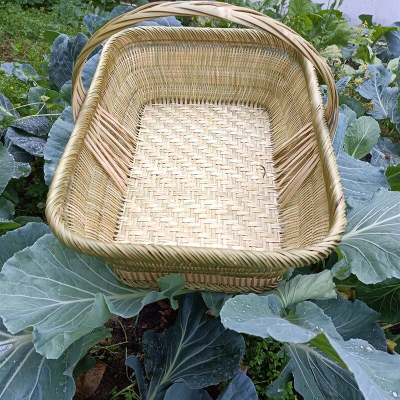 纯手工编织封底细蔑篮无孔长方形竹篮子菜篮鸡蛋筐竹编手提篮