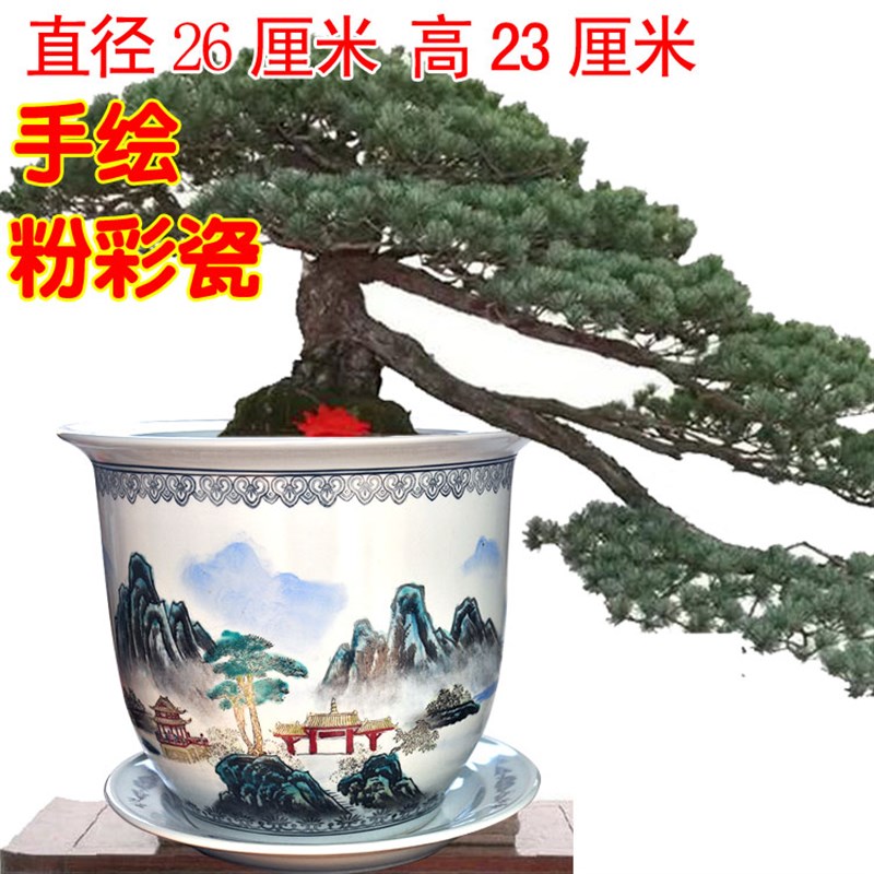 景德镇陶瓷器花盆树盆手绘中国风兰花盆粉彩山水花钵特大号室内