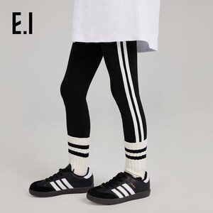ei童装女童打底裤秋装新款儿童外穿长裤双杠白边拼接紧身裤