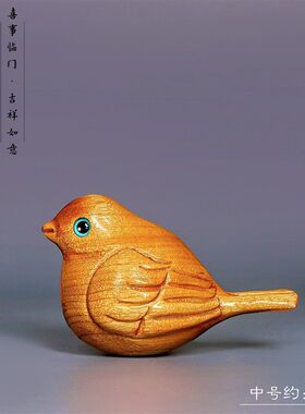 香樟木手工雕刻可爱木质小喜鹊 创意鸟类木雕萌宠工艺品小摆件