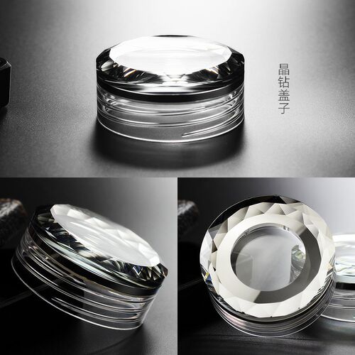 全透明高档双层玻璃杯水晶砖石工艺盖子男女士办公泡茶商务水杯子
