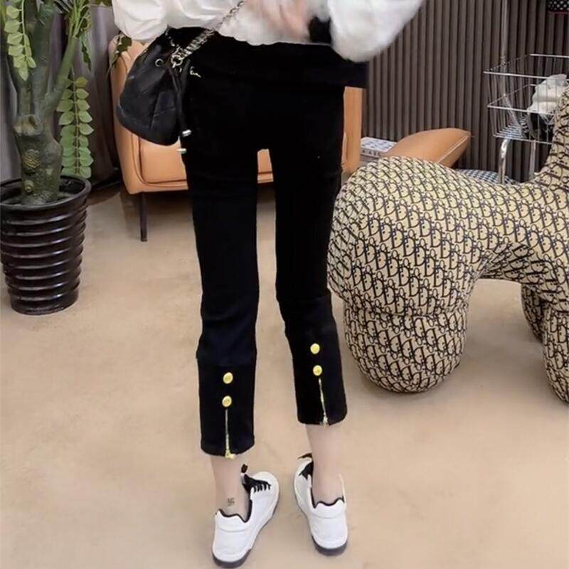 大码高腰白色裤子女胖妹妹mm春秋新款牛仔裤显瘦小个子八分烟管裤