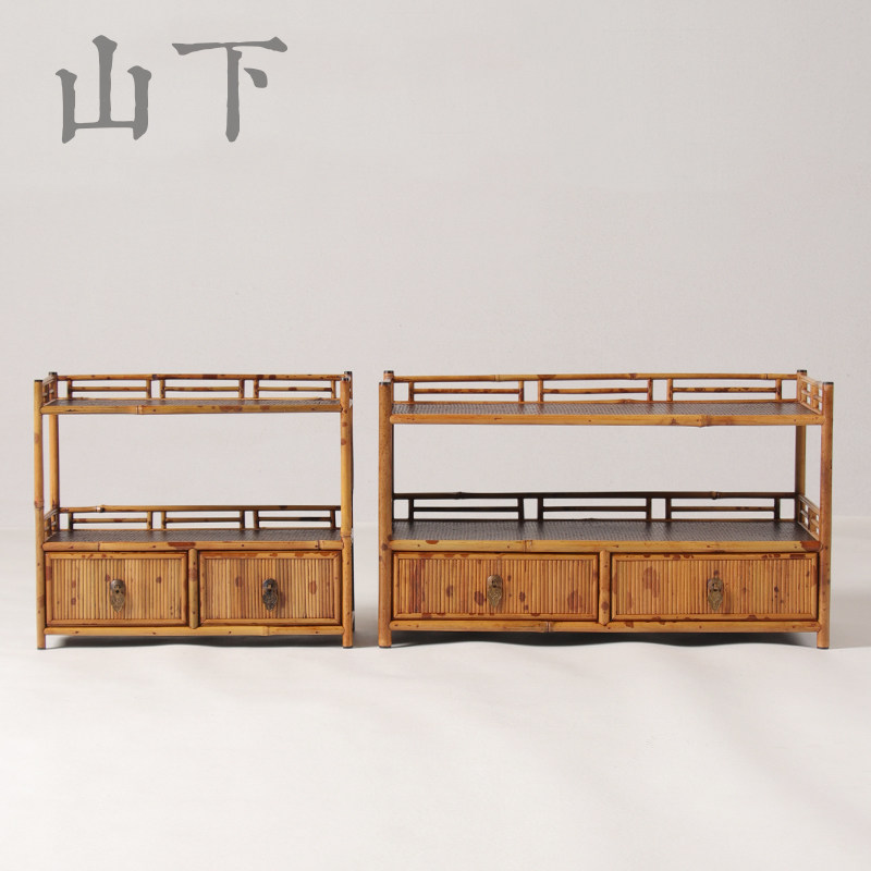 湘妃竹茶棚禅意竹博古架大漆茶柜茶具展示架置物架茶道器具收纳柜