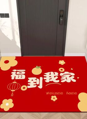 红色入户地垫新年喜庆进门脚垫耐脏门垫家用新中式玄关地毯可定制