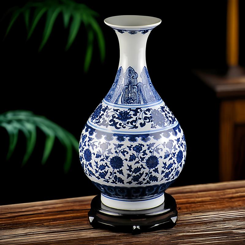 中号高25-35厘米景德镇仿古青花瓷花瓶新中式客厅古典博古架摆件