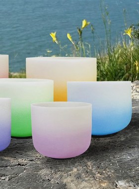 13英寸禅意风格水晶音疗钵套装 彩色渐变音钵卧室装饰水晶摆件