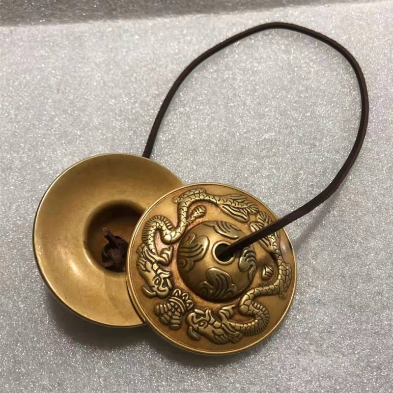 铜丁夏碰铃尼泊尔纯铜佛音法铃六字真言八宝撞铃双龙藏传法器复古