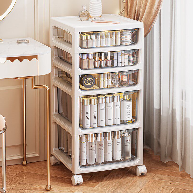 化妆品收纳柜高级感抽屉式梳妆台大容量落地护肤品推车一体可移动