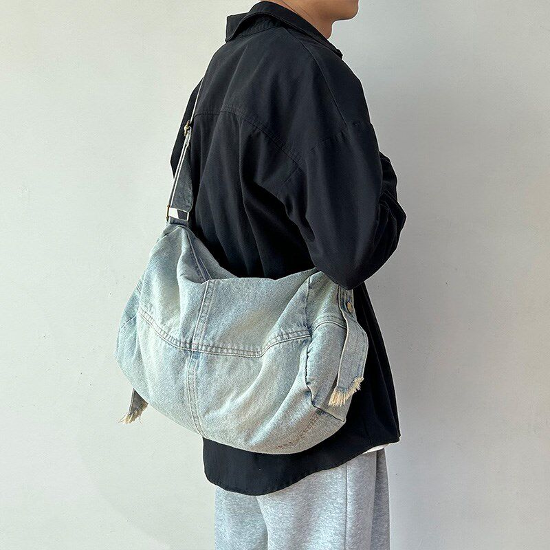 水洗做旧帆布包大容量健身包日系复古斜挎包日系单肩包学生书包潮