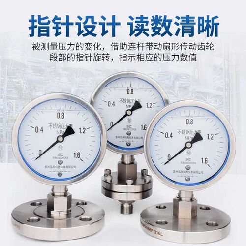 YTP-100ML MF不锈钢耐震隔膜压力表法兰压力表DN25 DN50 1.6mpa