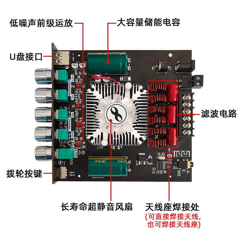 160Wx2+220W 2.1声道TDA7498E蓝牙数字功放模块 大功率 短路保护
