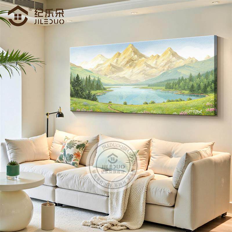 流水生财客厅装饰画新款砂岩山水画现代简约靠山图沙发背景墙挂画