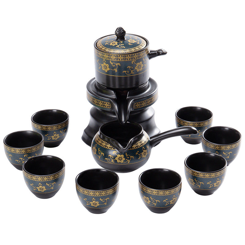 懒人石磨盘功夫茶具套装办公室会客时来运转半自动泡茶壶家用茶杯