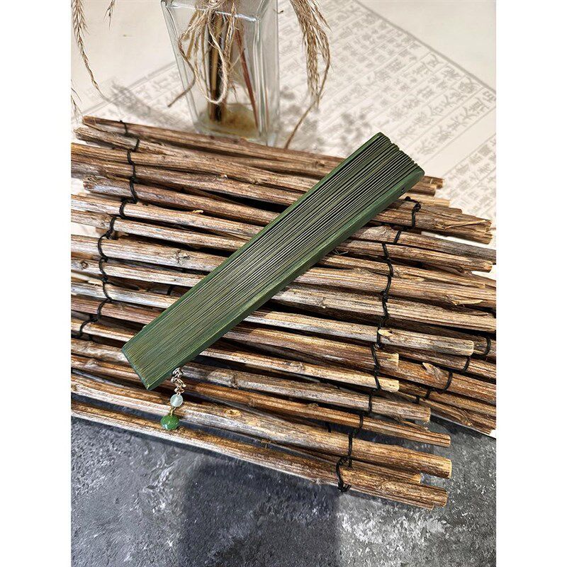 芷墨创意素雅全竹折扇工艺扇纯色扇子汉服古风简约时尚复古竹青绿