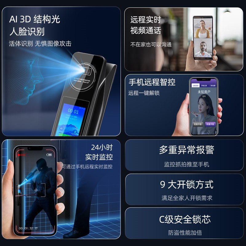 锁米优品指纹锁人脸识别智能锁门锁家用防盗门电子锁木门锁密码锁