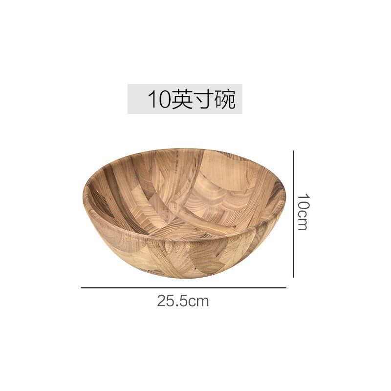 日式沙拉碗木质柚木蔬菜沙拉面碗原木圆形家用复古风耐高温露营